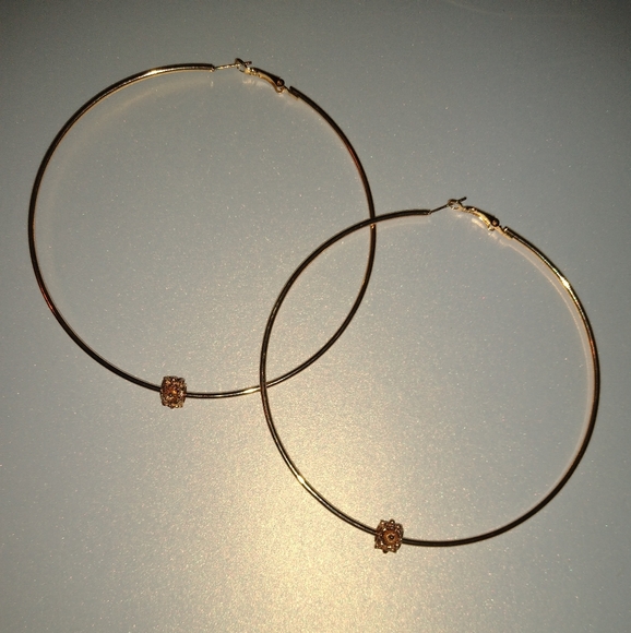 Oversized Floral Bead Hoops Huge Gold Hoop Handmade Earrings XL Minimalist KATTA - Picture 3 of 8